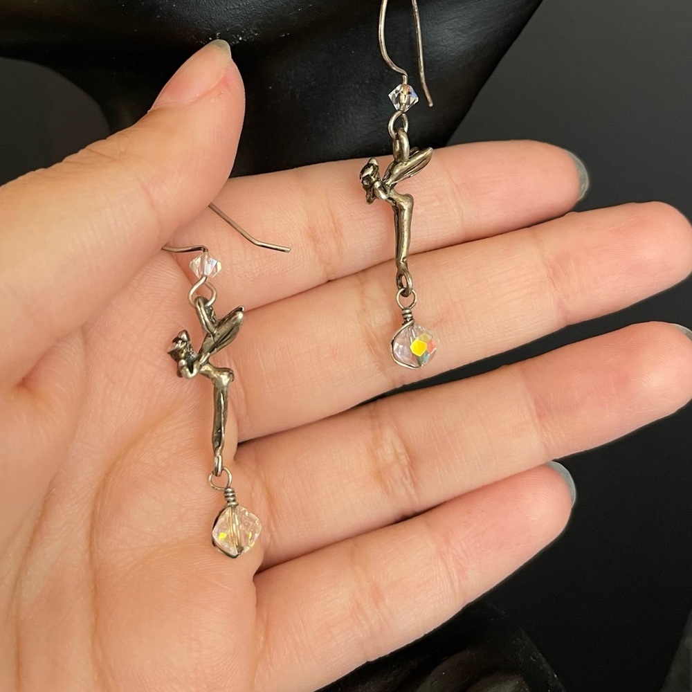 Sterling silver Tinkerbell crystal dangling earrings - Picture 3 of 5